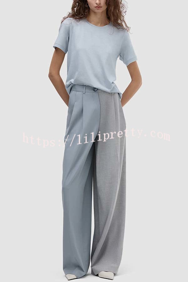Girl Boss Avant-garde Contrast Colors Lapel Boyfriend Blazer and Pocketed Wide Leg Pants Set