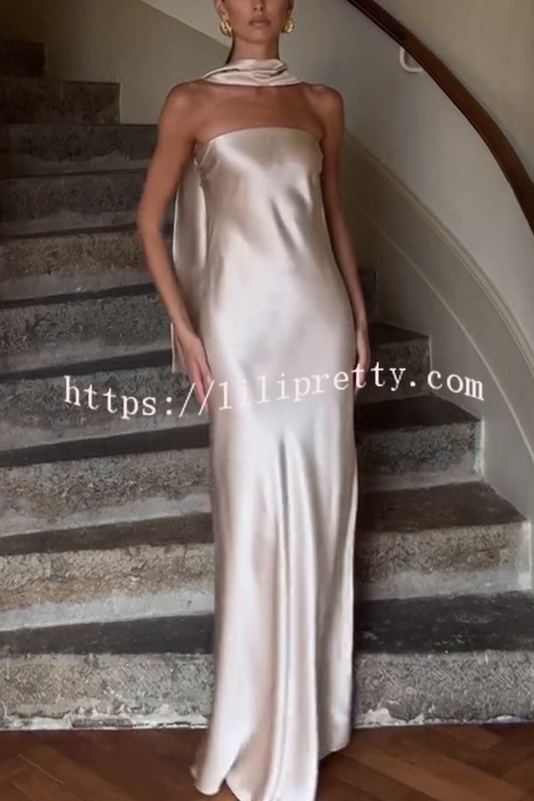 Satin Solid Color Elegant Strapless Slim Maxi Dress