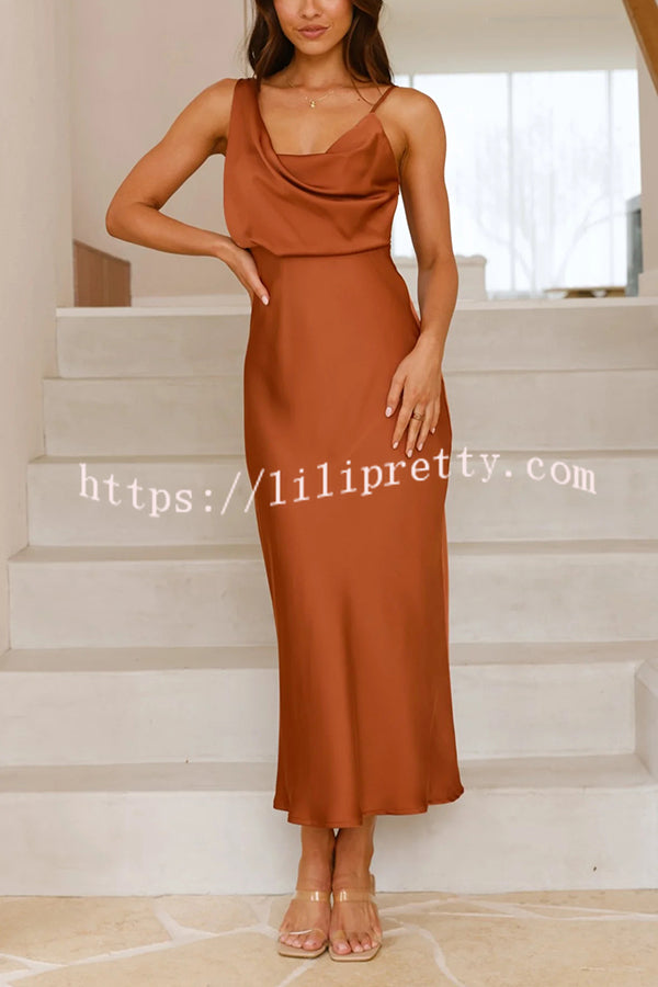 Satin Solid Color Elegant Sling Waist Open Back Maxi Dress