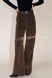 Taylor Denim Mid Rise Detachable Belt Flocked Pocket Wide Leg Jeans