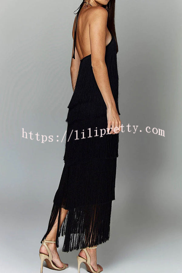 Sexy Halterneck Backless Elegant Fringe Maxi Dress