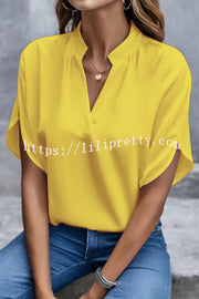 Solid Color V-neck Short-sleeved Casual Loose Shirt Top