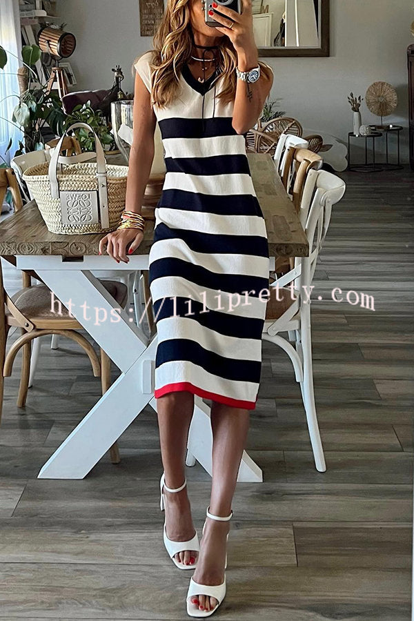 Lilipretty Cutest In The Room Striped V-neck Loose Slit Midi Dress