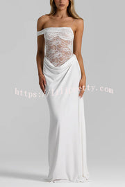 Sexy See-Through Lace Suspender Slim Slit Maxi Dress