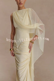 Fashionable Mesh Shawl Sleeveless Slim Fit Pleated Maxi Dress
