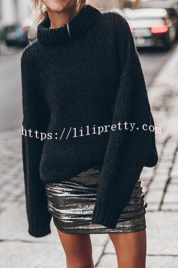 Lilipretty Emilia Knit Thick Collar Extra Long Sleeves Pullover Sweater
