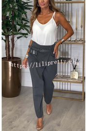 Busy As Usual High Rise Button Waist Pocket Tapered Pants