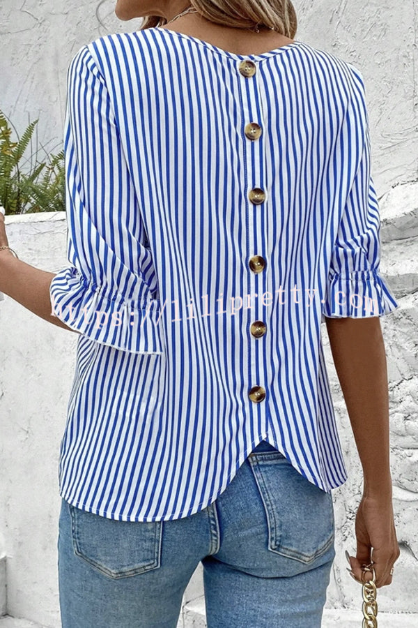 Fashionable Striped Printed Button Half Sleeve Casual Shirt