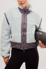 Stylish Patchwork Stand Collar Sherpa Zipper Jacket