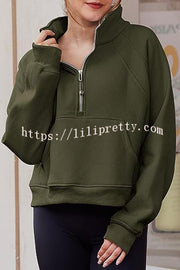 Stylish Patchwork Stand Collar Zippered Loose Pocket Sweatshirt