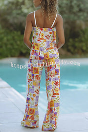 Katri Unique Print Front Slit Tank and Elastic Waist Pocket Wide Leg Pants Set