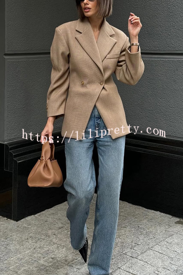 Solid Color Loose Lapel Long Sleeve Button Blazer