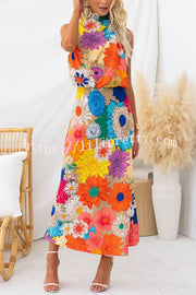 Lilipretty Land of Beauty Floral Print Halter Neck Elastic Waist Party Maxi Dress
