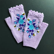 Lilipretty Hand Embroidered Gloves Women's Knitted Gloves Flower Gloves