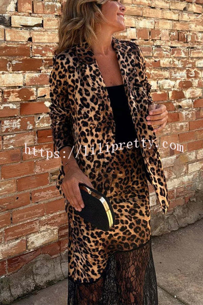 Coco Lady Leopard Print Long Sleeve Lapel Blazer