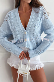 Fashion Hollow Long Sleeve V-neck Button Loose Knitted Cardigan