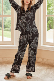 Black Jaguar Print Home Long-sleeved Two-piece Set