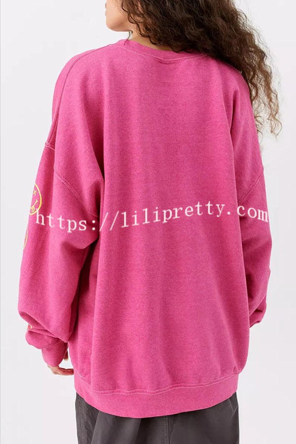 Lilipretty Emoji Print Pullover Long Sleeve Sweatshirt
