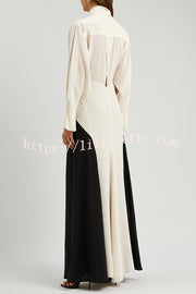 Fashion Contrast Color V-neck Tie High Waist Drape Maxi Dress