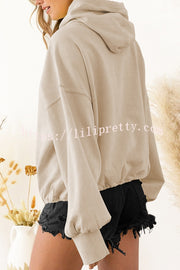 Lilipretty Front Pocket Zip Drawstring Long Sleeve Hoodie