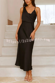 Satin Solid Color Elegant Sling Waist Open Back Maxi Dress
