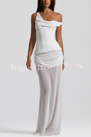 Sculptural Elegance One Shoulder Removable Corset Drape Maxi Dress
