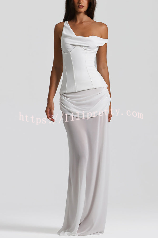 Sculptural Elegance One Shoulder Removable Corset Drape Maxi Dress