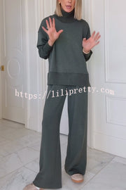 Barker High-Neck Long Sleeve Side Zipper Sweatshirt and Elastic Waist Pocketed Loose Pants Set