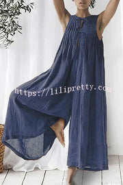 Salma Linen Blend Sleeveless Cutout Ruched Detail Wide Leg Jumpsuit