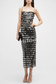 Sexy Sequined Halter-neck Backless Slim Fit Slit Midi Dress