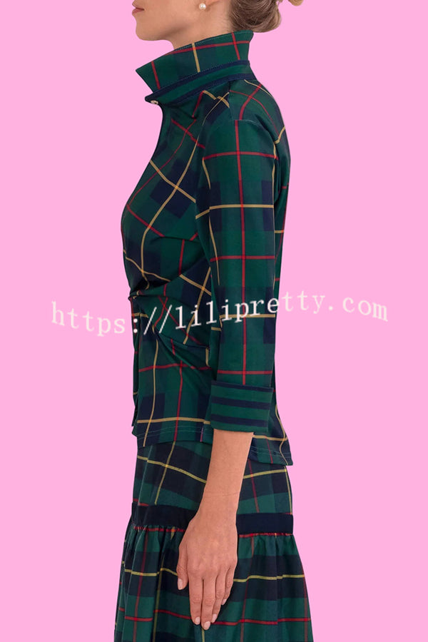 Embrace The Festival Plaid Twist Half Sleeve Shirt and Elastic Waist Pencil Pants Set