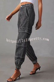 Lilipretty Durant High-rise Cargo Pocket Elastic Waist Button Jeans