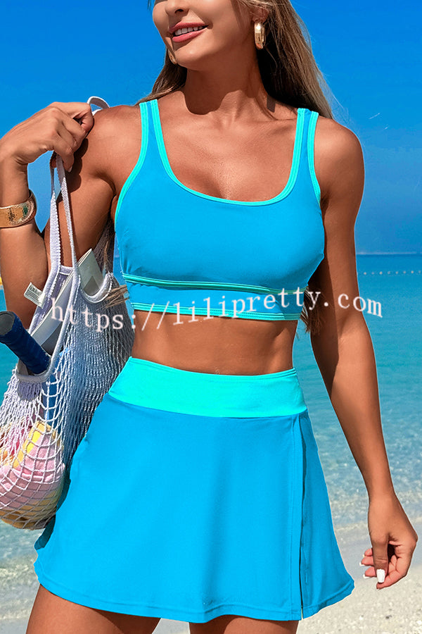 Fashion Contrast Color Stretch Sports Two-piece Bikini Swimsuit