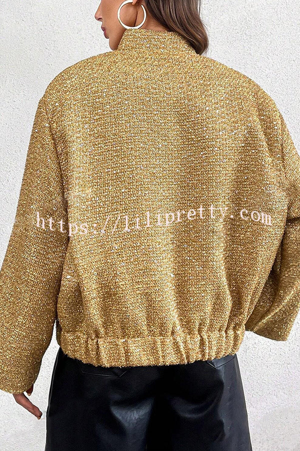Fashion Sequin Long Sleeve Casual Pocket Loose Jacket