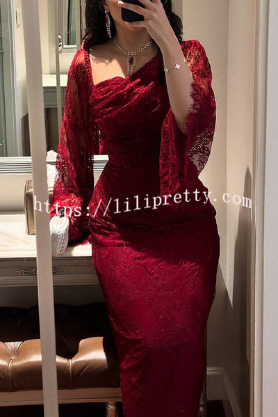 Fashionable Hollow Lace Elegant Slim Hot Diamond Maxi Dress