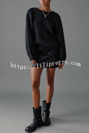 Chunky Season Knit Mohair-blend Long Sleeve Open Back Knot Design Loose Sweater