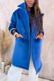A Pleasant Winter Button Up Long Sleeve Pocket Lapel Loose Midi Jacket