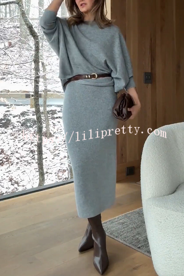 Soft and Warm Cashmere Ribbed Knit Sleeveless Midi Sweater Dress