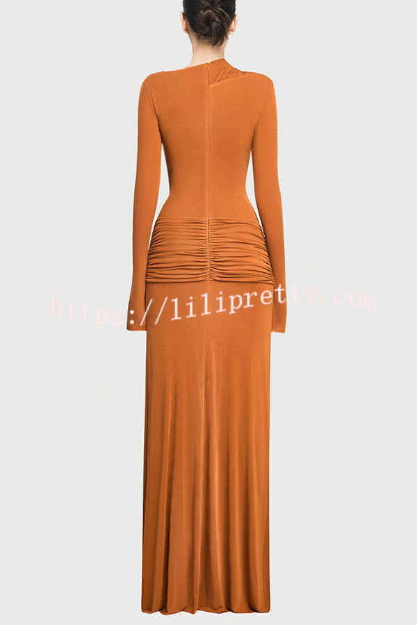 Stylish Long-sleeved Slim-fit Pleated Elegant Maxi Dress