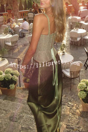 In A Fairytale Lace Satin Mid Rise Drape Maxi Skirt