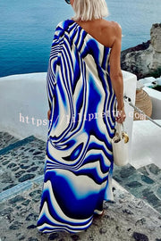 Sirinda Unique Printed Cutout One-shoulder Holiday-style Loose Maxi Dress