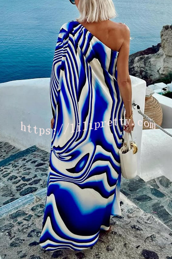 Sirinda Unique Printed Cutout One-shoulder Holiday-style Loose Maxi Dress