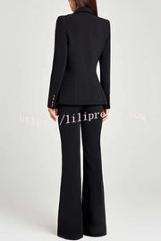 Women Power Metal Cross Snap Button Long Sleeve Lapel Blazer