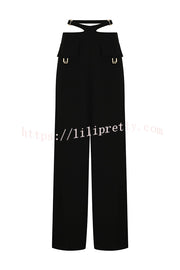 Lilipretty® Leia High Neck Button Bell Sleeve Top and Cutout Waist Metal Pocketed Flare Pants Set