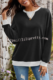 Fashionable Contrasting Color Loose Long-sleeved Casual Sweatshirt