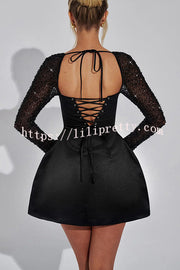 Like A Doll Sequin Long Sleeve Satin Pocketed Bubble Shape Mini Dress