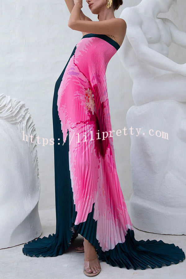 All about Her Pleated Floral Print Off Shoulder A-line Maxi Dress