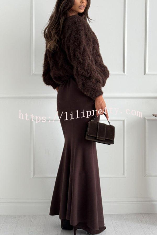 Caitlin Knit Stretch Fabric High Waist Fishtail Casual Maxi Skirt