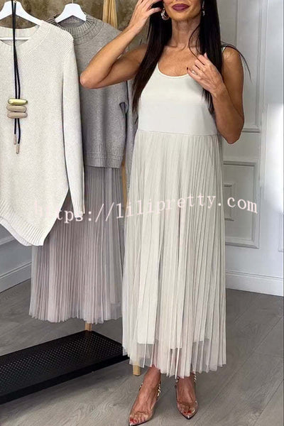 Jensine Pleated Tulle Tank Loose Midi Dress