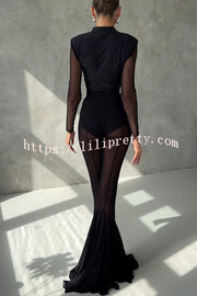 Deep Chic Mesh High Rise Elastic Waist Fishtail Stretch Pants